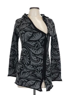 Avalanche Black & Gray Floral-Scroll Hooded Zip Cardigan